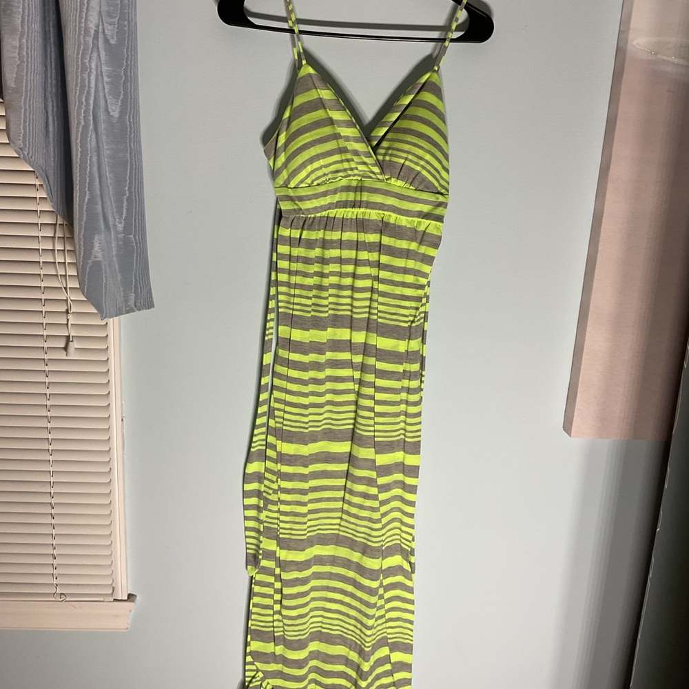 No Boundaries Lime and Gray Striped Dress